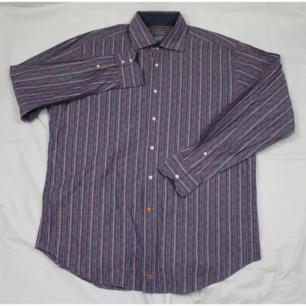 Thomas Dean‎ Mens Long Sleeve Button Front Flip Cuff Shirt Size XL